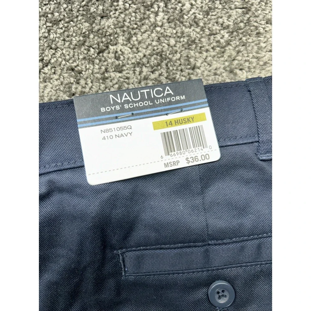 Nautica Boys School Uniform Pants 14 Husky Navy Blue Adjustable Waist N851055Q